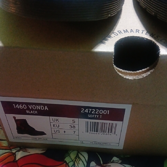 Dr. Martens Black Boots with Red Floral Design 1460 Vonda! - Picture 3 of 5
